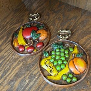 Vintage 1970’s Sexton Fruit Wall Metal Art. Set of Two